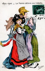 Francia entregando a sus hijos (Alsacia y Mosela, Lorena), postal de Fercham