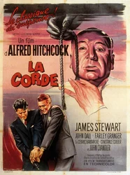 Cartel francés de la película La soga, dirigida por Alfred Hitchcock, con Jimmy Stewart, John Dall y Farley Granger, 1948
