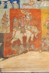 Frescos que adornan las paredes de Wat Bo con escenas del Reamker, Siem Reap, Camboya (foto)