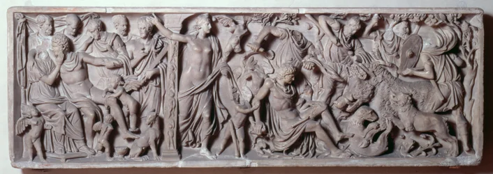 Frente de un sarcófago que representa la muerte de Adonis, romano, siglo II