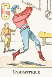 G: Gimnasia - Grabado extraído de "Alfabeto de los juegos", circa 1890