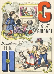 G H: ¡Guignol, Hanneton vuela! - Alfabeto de juegos, hacia 1890