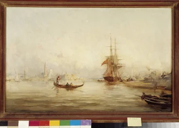 Galeones y góndolas en la cuenca (¿Venecia) Pintura de Paul Bistagne (1850-1886) Siglo XIX Mención obligatoria: Colección fundación regards de Provence, Marsella