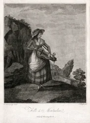 Niña de Montmelian, en Gironda, tocando la rueda antigua (grabado)