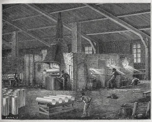 Fabricación de vidrio, c. 1880 (grabado)