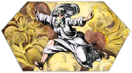 Dios creando el Cielo y la Tierra - Grabado coloreado del siglo XIX, de la Loggia del Vaticano (Italia) por Rafael (Raffaello Sanzio)