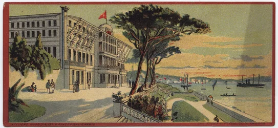 Grandes hoteles: vista exterior del Palacio de Verano de Therapia en Constantinopla en Turquía