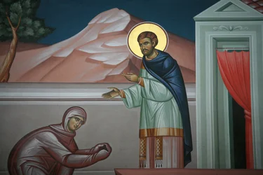 Ícono ortodoxo griego que representa a Cristo apareciendo ante María Magdalena, Tesalónica, Grecia