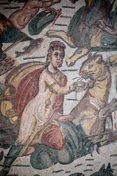 Sala de Arion. Escena marina. Criaturas marinas. Nereidas y tritones. Siglo III - IV. Villa Romana del Casale, Sicilia. Sitio UNESCO