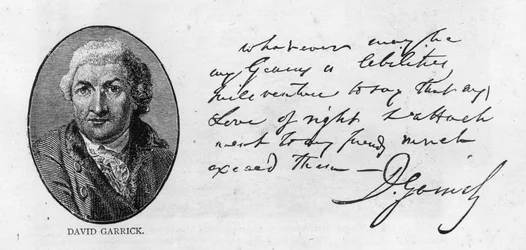 Caligrafía y firma de David Garrick