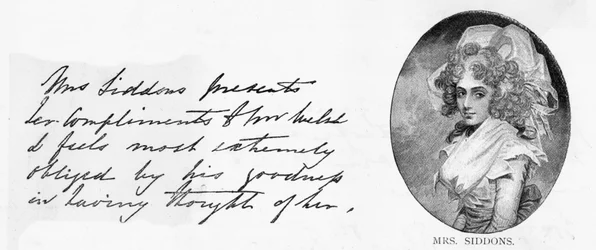 Escritura y firma de la Sra. Siddons