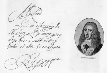 Escritura y firma del Príncipe Ruperto del Rin