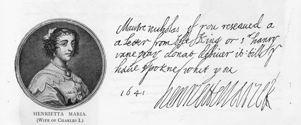 Caligrafía y firma de la Reina Henrietta Maria