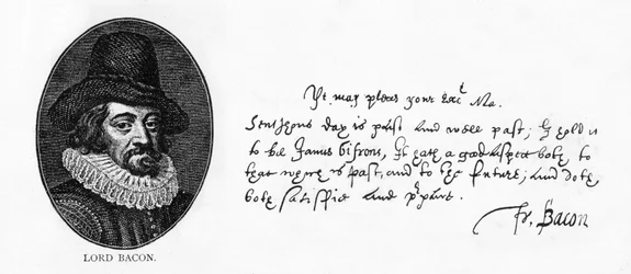 Caligrafía y firma de Sir Francis Bacon de una carta al Rey James, 29 de abril