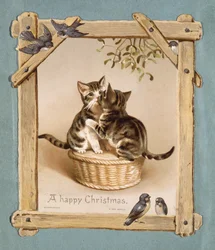 "Feliz Navidad dicen los gatitos" (cromolito)