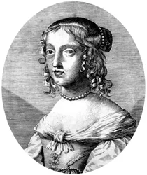 Henrietta Anne princesa inglesa y duquesa de Orleans hija del rey Carlos I, esposa de Felipe de Orleans (hermano del rey francés Luis XIV), grabado