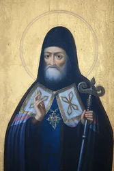 Icono en la iglesia del monasterio Aghios Andreas en el Monte Athos, Grecia