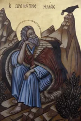 Icono en la catedral melkita de Haifa: profeta Elías, Haifa, Israel
