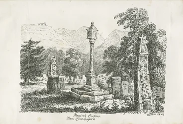 Iglesia de Ilam - Cruces antiguas: litografía, 1849