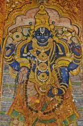 India, Tamil Nadu, Srirangam, Templo Hindú Sri Ranganathasvami (siglo X), pintura mural de Vishnu
