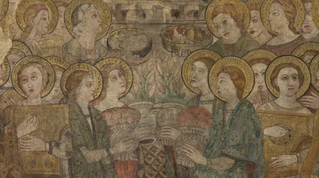 Interior. Cruce norte. Altar (Altar de las pinturas murales). Original de la capilla mayor. Pinturas murales (fresco?). (detalle) Finales del siglo XIV