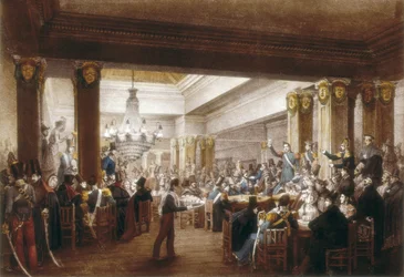 Interior view of “cafe Nuevo”. Madrid, S.XIX. Engraving. SPAIN. MADRID (AUTONOMOUS COMMUNITY). Madrid. Museo de Historia