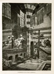 Vista interna de un baño oriental (Ilustración del Atlas de Egipto)