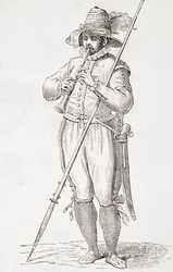 Campesino italiano tocando la dulzaina, Después de una obra del siglo XVI de Cesare Vecellio, de 