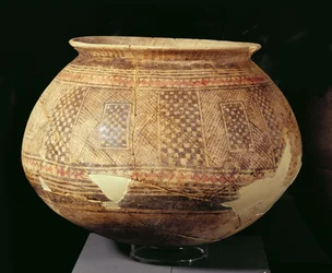 Jarra con decoración geométrica en estilo Halaf, c.4500 a.C. (terracota)