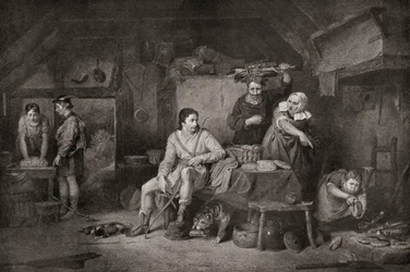 El rey Alfredo en la cabaña de Neatherd. Alfredo el Grande, c.848 899. Rey de Wessex. Rey de Wessex. La leyenda cuenta que, cuando Alfredo huyó a Somerset Levels, una campesina le dio cobijo y, sin conocer su identidad, le dejó para que vigilara unos paste