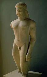 Kouros, griego, de Paros, cerca del santuario de Asclepio, c.540 a.C.