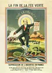 El fin del hada verde, litografía durante la prohibición del ajenjo en Francia en 1915