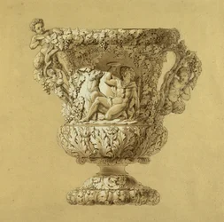 Jarra grande de vino. Dibujo en sepia de Charles Nicolas Odiot