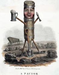 Le paveur, figura construida con las herramientas de su oficio, hacia 1810-1860