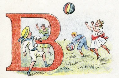 Letra B Globo. Alfabeto de Phosphatine Falieres. Grabado. Alfabeto Brevete S.G.D.G. por el farmacéutico Pierre Emile Falieres. Ilustraciones en cromolitografía, finales del siglo XIX. 16 páginas. Dim: 103x154mm