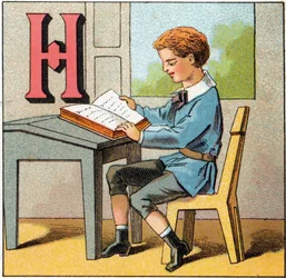 Letra H como historia de Francia. Grabado en "Alfabeto de los pequeños escolares". Imágenes de Epinal, circa 1885. Colección privada