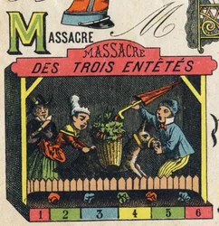 Letra M. Grabado en "Juguetes ABC". Imágenes de Epinal en cromolitografía, circa 1890