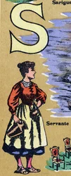 Letra S como una sirvienta. Alfabeto ilustrado. Imágenes reunidas en Jarville-Nancy, principios del siglo XX