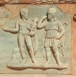 Libia, Tripolitania Histórica, Antigua Sabratha, Teatro (detalle de relieve)