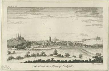 Lichfield - Vista Suroeste: grabado, s.f. [c. 1764]
