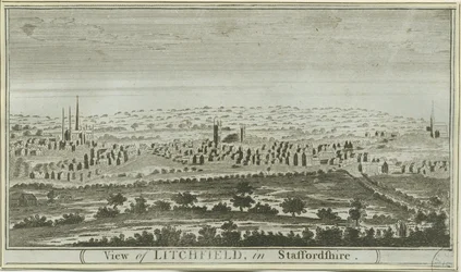 Lichfield - Vista Suroeste: grabado, s.f. [c. 1780-85]