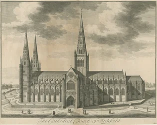 Catedral de Lichfield - Vista Sur: grabado, nd [c 1730]