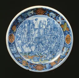 Plato de maiolica decorado con la alegoría de Diana, diosa de la luna, italiano