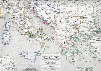 Mapa del Imperio bizantino durante la ocupación de Bulgaria e Italia durante el reinado de Otón I, Otón II y Otón III emperador del Sacro Imperio Romano Germánico