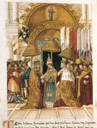 Encuentro entre Federico Barberossa y el papa Alejandro III (1105-1181) en el Palacio Ducal de Venecia en 1177