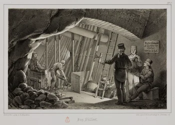 Minería, Minerales metálicos Estación de llenado en una mina, c. 1851