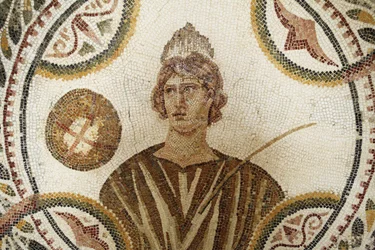 Mosaico: una de las nueve musas. Polimnia: canto religioso y retórico (detalle). Siglo III d.C./Museo de El Jem (Antigua Thysdrus)/Túnez