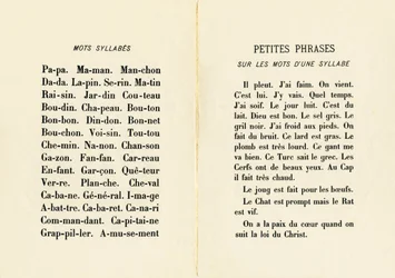 Palabras sílabas y pequeñas frases sobre las palabras de una sílaba - Grabado extraído de ABCD de las niñas. Pellerin & Cie, impresor-editor, Epinal, hacia 1890. Serie A.