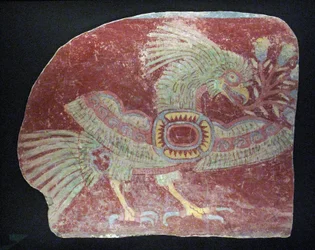 Fragmento mural de un quetzal alegórico, período Clásico Temprano, 200-600 d.C.