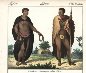 Pareja Nama (Sudáfrica). Litografía para el libro: "Galerie complete en tableaux fideles des peuples d